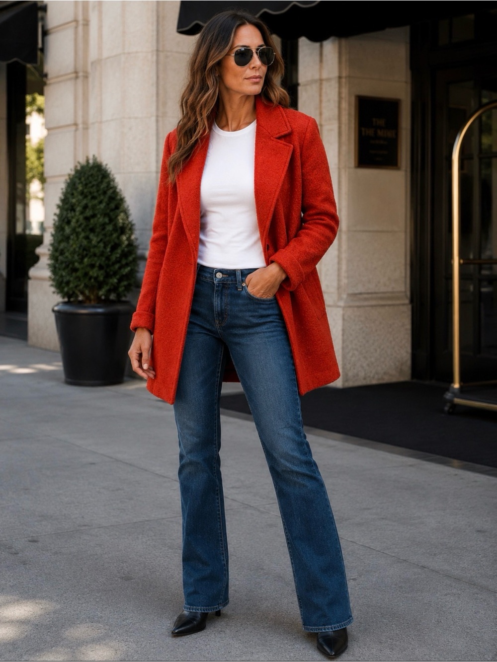 Rachel Zoe Wool Blend Orange Wool Blend Flared Coat